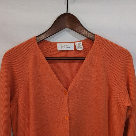 Dana Buchman 100% Cotton Ribbed Knit Soft Orange Cardigan Size XL - Picture 5 of 9